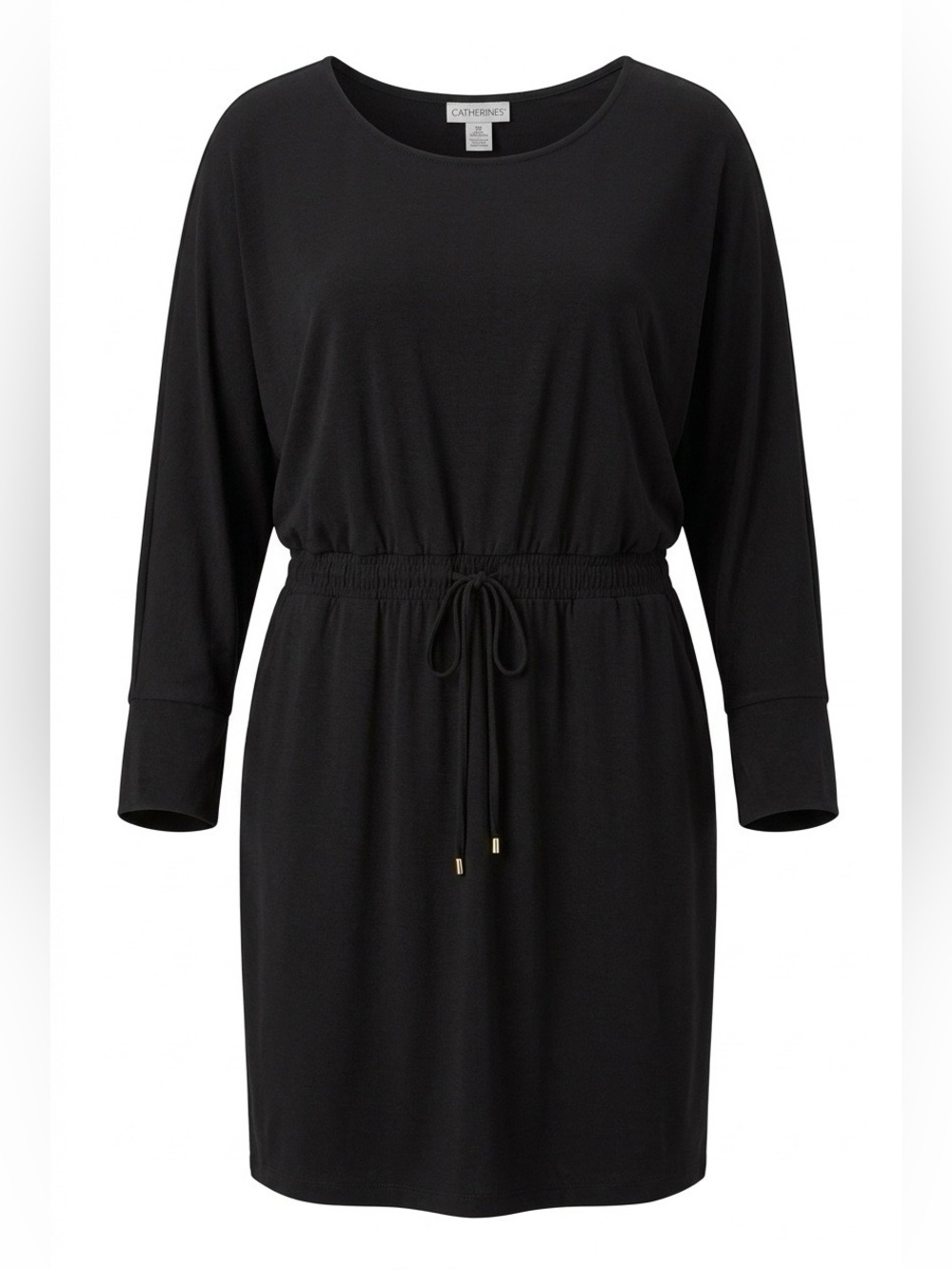 Emma & Michele Black Long Sleeve Drawstring Waist Dress